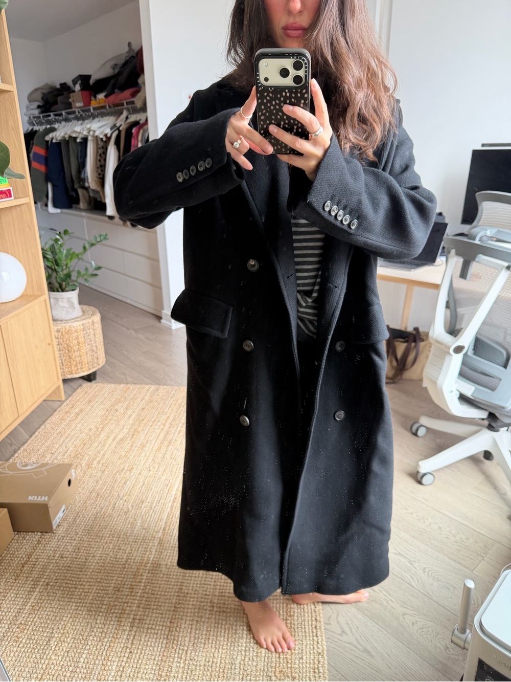 Zara Women’s Black Double-Breasted Long Women's Coat
